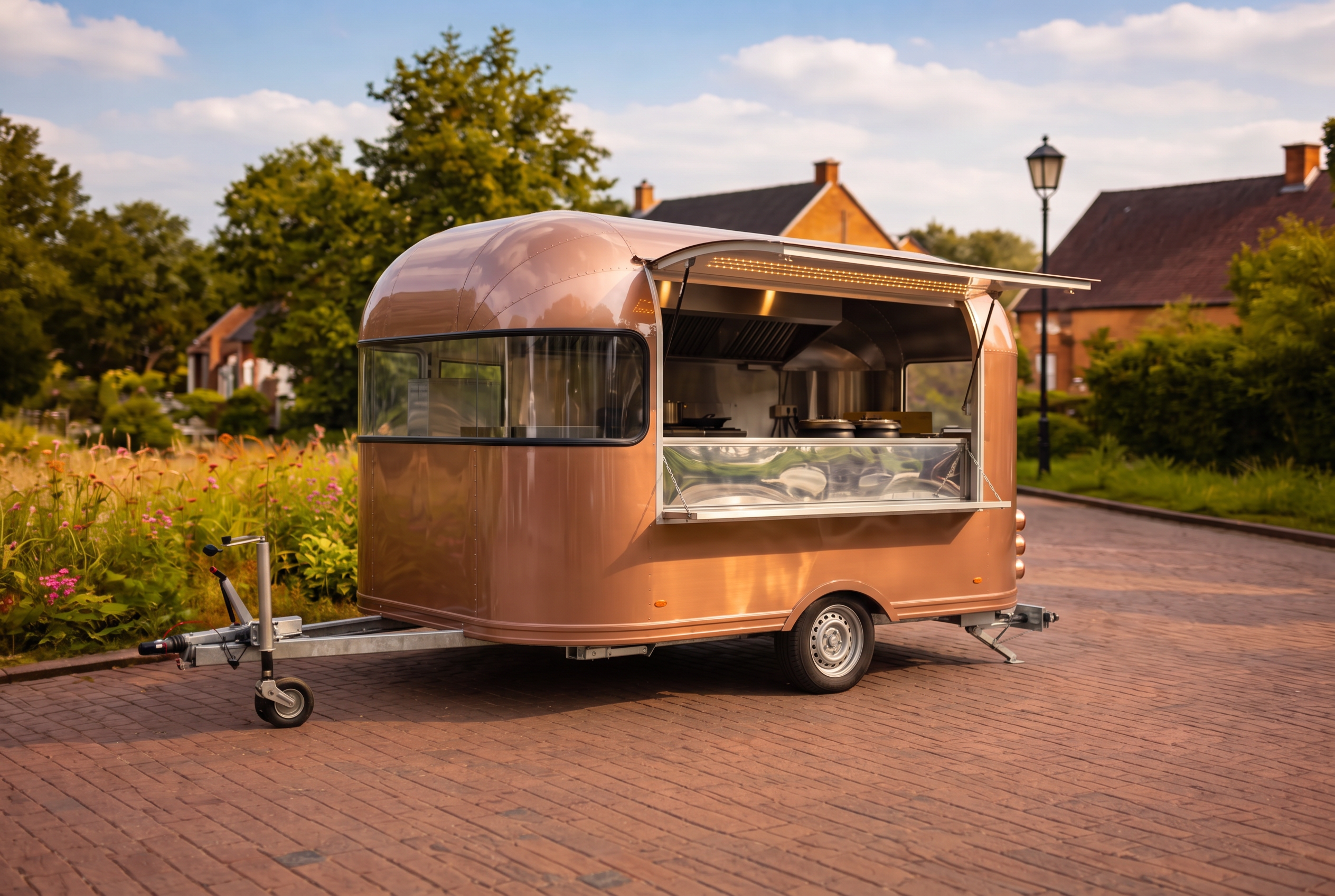 Airstream foodtrailer in rose gold van Foodtrailer Verhuur Axel